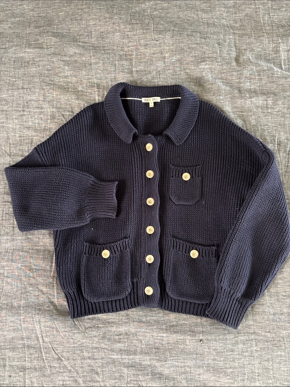 Alex Mill Navy Knit Button-Front Kids Cardigan